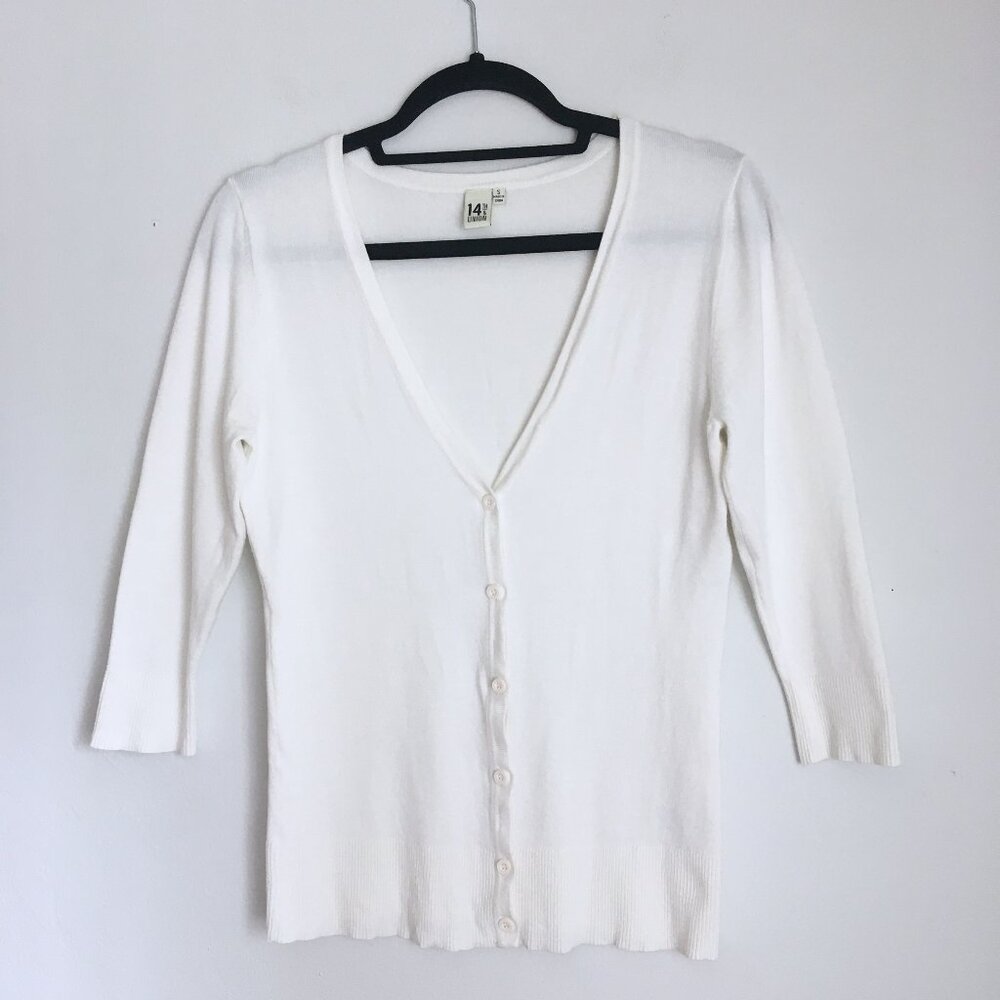 14th & Union White V-neck Cardigan